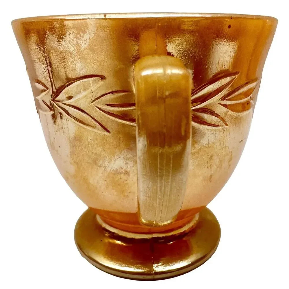 VTG Sugar Bowl Peach Lustre Laurel Leaf Anchor Hocking Fire-King Handles Cottage